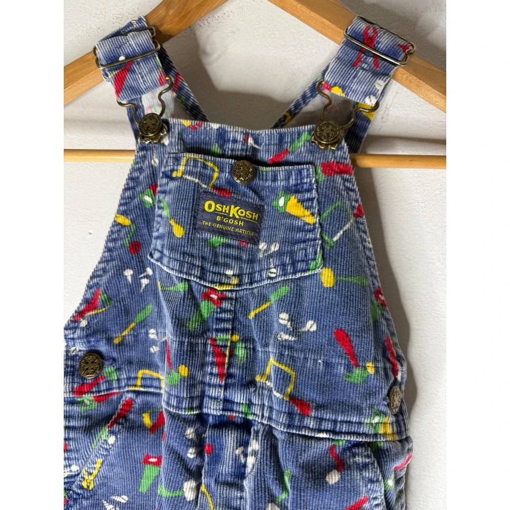 Vintage‎ Oshkosh blue corduroy overalls all over tool print boys size 4